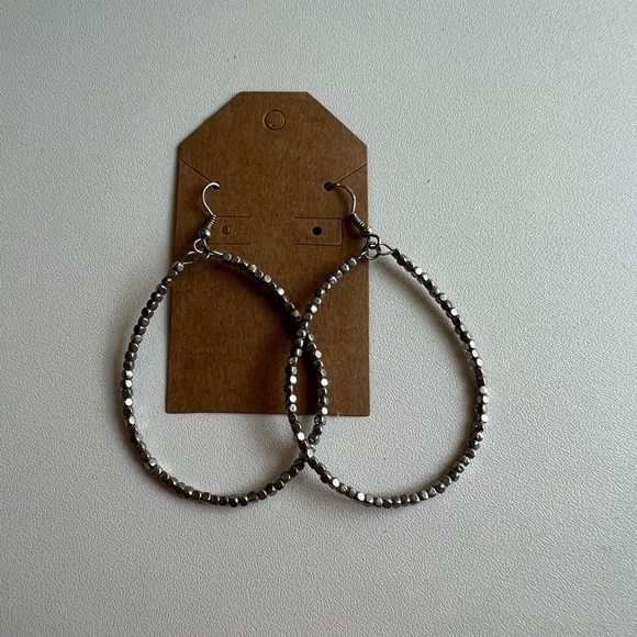 Silver Beaded Hoop Earrings - Picture 1 of 1